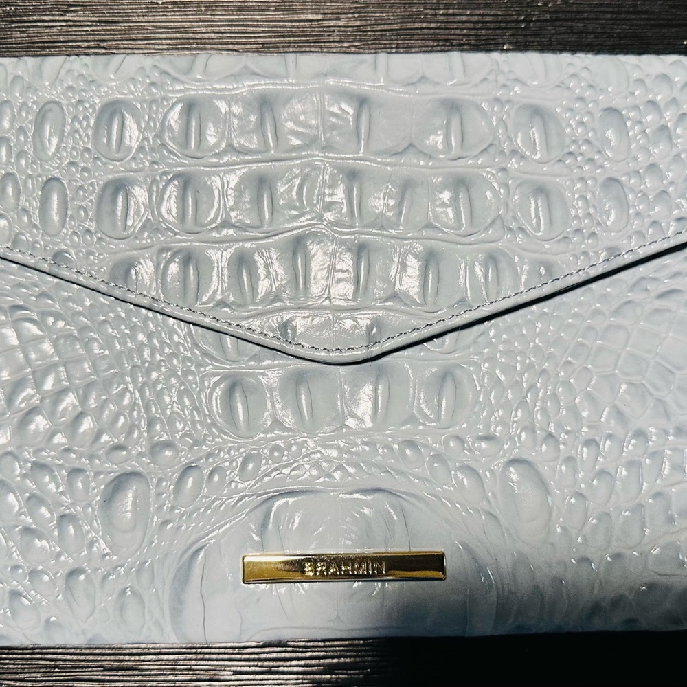 Brahmin Ivory Embossed Clutch with Gold Accent